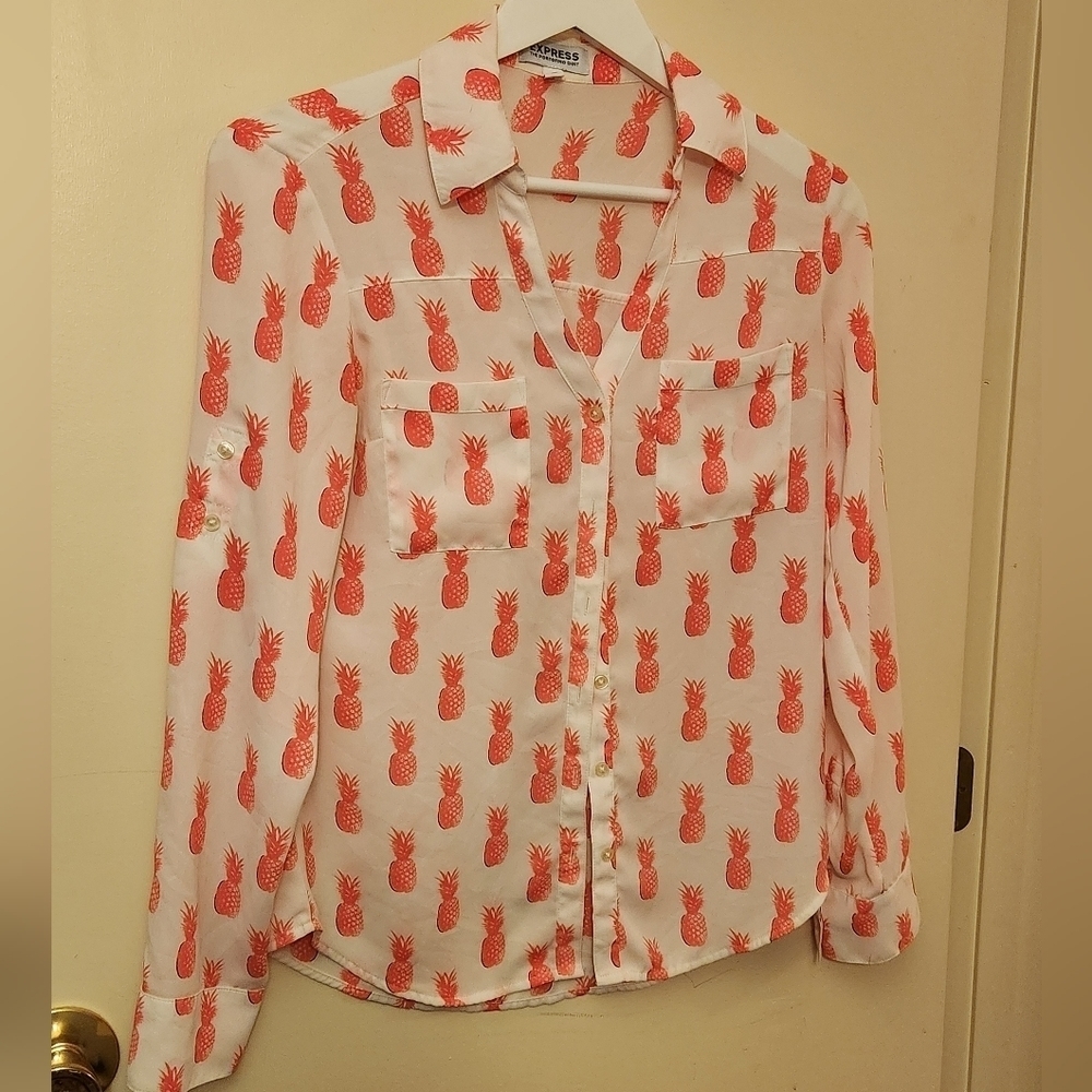 Express Pineapple Portofino Shirt Xsmall button up blouse